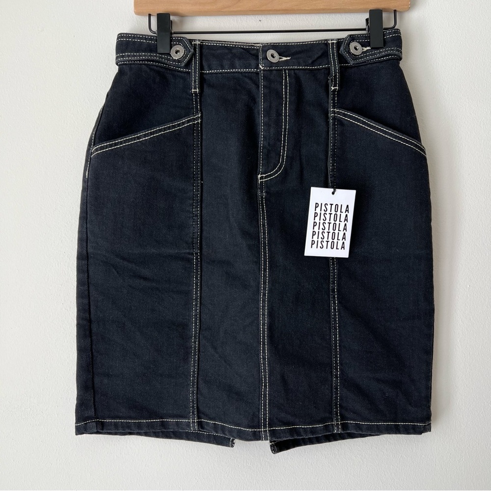 Pistola Denim Black Wash Mini Skirt with Back Pockets